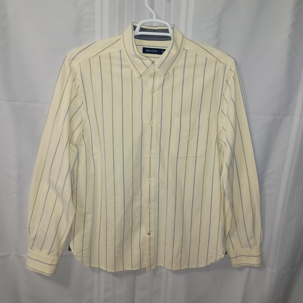 Nautica Button Down Mens M Yellow Striped W55162 Long Sleeve Cotton Classic